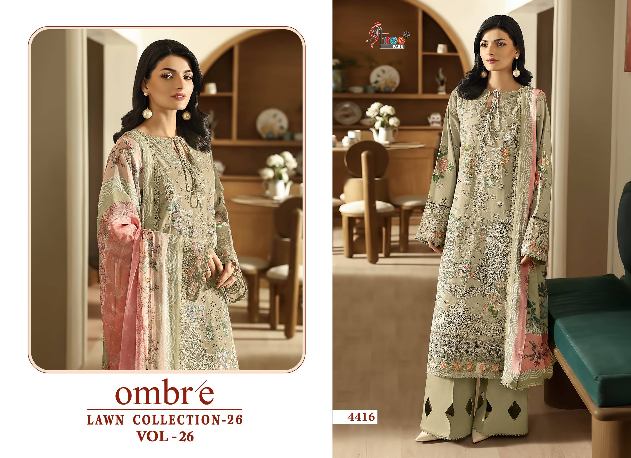 OMBRE LAWN COLLECTION VOL-26 by Shree fabs 4411 To 4416 Series Beautiful Pakistani Suits Wear Pure Cotton Dresses At Wholesale Price